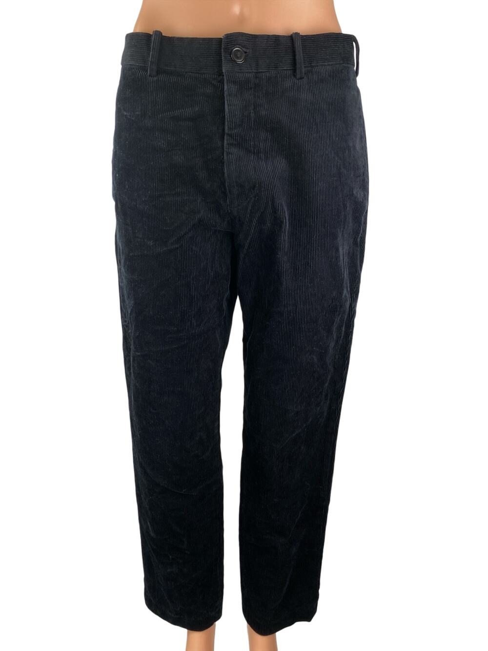 Uniqlo Smart Corduroy Men's Black High Rise Straight Tapered Trousers Pants Sz M